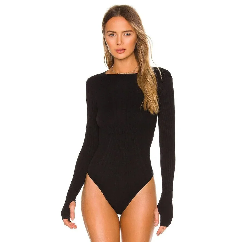 Free People Seams To Me Seamless Bodysuit In Black